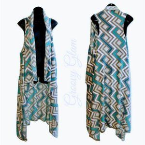 GROOVY GLAM Geometric Handmade Long Waterfall Vest